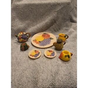 1994 Popular Imports Resin Miniature Tea Set of Fruit Pitcher Cups Saucers Plate